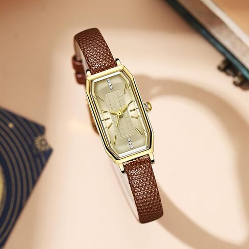 BESTKANG Vintage Dainty Watches for Women Rhinestone Rectangular Waterproof Ladies' Watch Leather Band Analog Quartz Women's Watch in Saudi Arabia