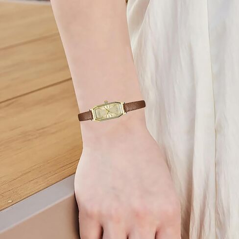 BESTKANG Vintage Dainty Watches for Women Rhinestone Rectangular Waterproof Ladies' Watch Leather Band Analog Quartz Women's Watch in Saudi Arabia