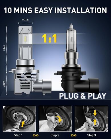 Auxito HB4 9006 المصابيح الكهربائية ، 34000LM Super Bright 6500k ضوء الضباب الأبيض البارد ، 1: 1 استبدال الهالوجين ، مروحة التبريد ، التوصيل والتشغيل ، حزمة 2 in Kuwait