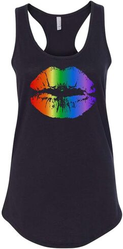 Kiss Print Rainbow Lips Tank Top Fitted Racerback Women's in Kuwait