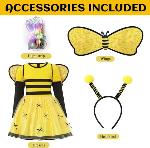Resiwai Girls Light up Butterfly Costume, Kids Bumble Bee Costume, Toddlers Ladybug Dress Costume, Halloween Outfit for 4-12Y in Kuwait