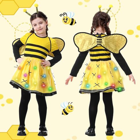 Resiwai Girls Light up Butterfly Costume, Kids Bumble Bee Costume, Toddlers Ladybug Dress Costume, Halloween Outfit for 4-12Y in Kuwait