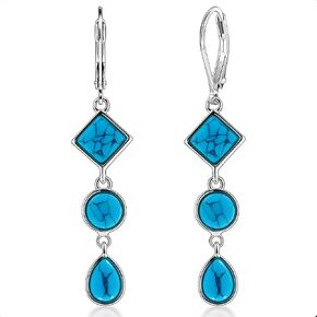 ALEXCRAFT 925 Sterling Silver Dangle Earrings for Women Trendy Hypoallergenic Lightweight Statement 14k Gold Plated Boho Turquoise Jewelry Long Teardrop Round Square Leverback Earrings for Women in Saudi Arabia