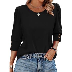 3/4 طول الأكمام قمم المرأة مع أزرار عصرية Crewneck بلوزات الصيف تجريب الشاطئ عطلة بالإضافة إلى الحجم tshirts in Saudi Arabia