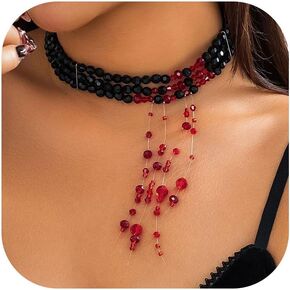 Bloody Pearl Necklace for Women Halloween Vampire Costume Necklace Jewelry Dripping Pearl Necklace Halloween Party Costume for Women Victorian Dress in Kuwait