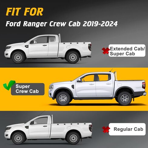 ألواح الجري المتوافقة مع فورد رينجر 2019-2025 Super Crew Cab 4 أبواب كاملة الحجم من الفولاذ المقاوم للصدأ خطوات جانبية مناسبة ل Ranger Rails Nonlip Step Nerf Bar Bar Truck Sliders Rock in Saudi Arabia