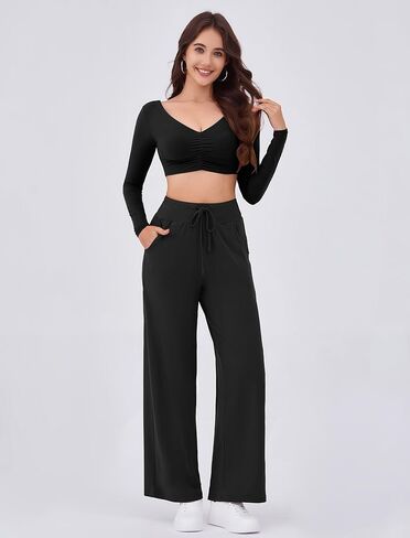 Arolina Women's Wide Leg Pants Casual High Waist Drawstring Palazzo Pants Flowy Drapey Lounge Sweatpants with Pockets in Kuwait