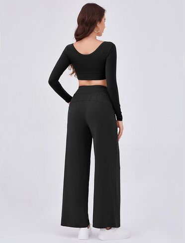 Arolina Women's Wide Leg Pants Casual High Waist Drawstring Palazzo Pants Flowy Drapey Lounge Sweatpants with Pockets in Kuwait