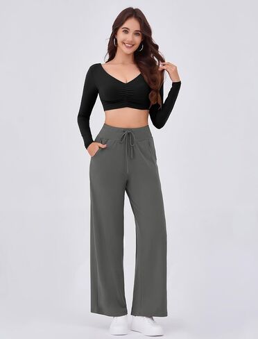 Arolina Women's Wide Leg Pants Casual High Waist Drawstring Palazzo Pants Flowy Drapey Lounge Sweatpants with Pockets in Kuwait