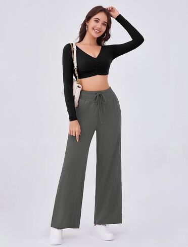 Arolina Women's Wide Leg Pants Casual High Waist Drawstring Palazzo Pants Flowy Drapey Lounge Sweatpants with Pockets in Kuwait