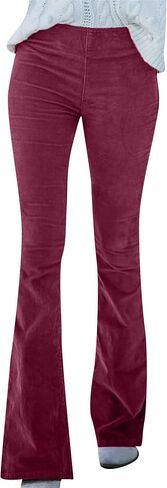 Yming Women's Corduroy Flare Pants مرنة جرس الخصر السفلى سراويل سراويل ملونة الصلبة مع جيوب in Kuwait