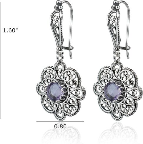 Sterling Silver Filigree Art Floral Design Woman Dangle Drop Earrings with Gemstones in Kuwait