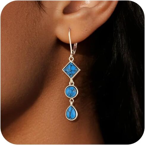 Alexcraft 925 Sterling Silver Dangle أقراط للنساء العصرية Hypoallergenic Rightweight Dething 14K Gold Plated Boho المجوهرات الطويلة دمعة مستديرة مربعة أقراط للنساء للنساء in Saudi Arabia