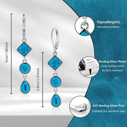 Alexcraft 925 Sterling Silver Dangle أقراط للنساء العصرية Hypoallergenic Rightweight Dething 14K Gold Plated Boho المجوهرات الطويلة دمعة مستديرة مربعة أقراط للنساء للنساء in Saudi Arabia