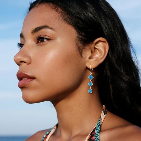 Alexcraft 925 Sterling Silver Dangle أقراط للنساء العصرية Hypoallergenic Rightweight Dething 14K Gold Plated Boho المجوهرات الطويلة دمعة مستديرة مربعة أقراط للنساء للنساء in Saudi Arabia
