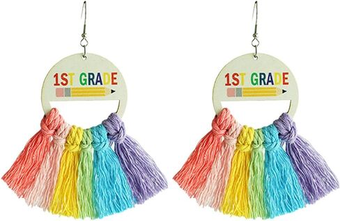 Teacher Earrings Back to School Teacher Earrings for Women First Day of School Earring Colorful Tassel Earrings for Teacher Students Handmade Woven Tassel Dorp Earrings in Kuwait