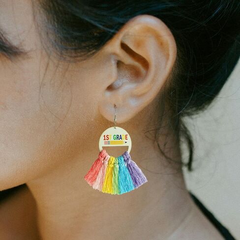 Teacher Earrings Back to School Teacher Earrings for Women First Day of School Earring Colorful Tassel Earrings for Teacher Students Handmade Woven Tassel Dorp Earrings in Kuwait