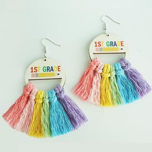 Teacher Earrings Back to School Teacher Earrings for Women First Day of School Earring Colorful Tassel Earrings for Teacher Students Handmade Woven Tassel Dorp Earrings in Kuwait