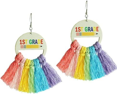 Teacher Earrings Back to School Teacher Earrings for Women First Day of School Earring Colorful Tassel Earrings for Teacher Students Handmade Woven Tassel Dorp Earrings in Kuwait