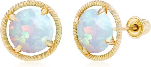 Solid 14K Gold 9mm Round Natural Birthstone Screwback Stud Earrings For Women | 7mm Round Birthstone | Martini Rope Screwback Earrings For Women in Saudi Arabia