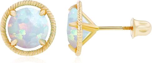Solid 14K Gold 9mm Round Natural Birthstone Screwback Stud Earrings For Women | 7mm Round Birthstone | Martini Rope Screwback Earrings For Women in Saudi Arabia