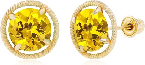 Solid 14K Gold 9mm Round Natural Birthstone Screwback Stud Earrings For Women | 7mm Round Birthstone | Martini Rope Screwback Earrings For Women in Saudi Arabia