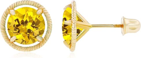 Solid 14K Gold 9mm Round Natural Birthstone Screwback Stud Earrings For Women | 7mm Round Birthstone | Martini Rope Screwback Earrings For Women in Saudi Arabia