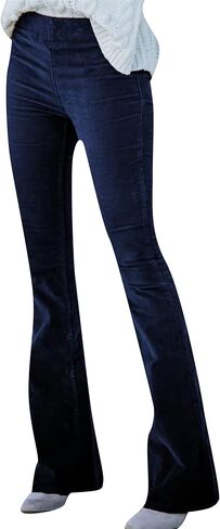 Yming Women's Corduroy Flare Pants مرنة جرس الخصر السفلى سراويل سراويل ملونة الصلبة مع جيوب in Kuwait