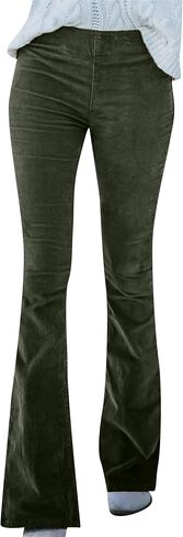 Yming Women's Corduroy Flare Pants مرنة جرس الخصر السفلى سراويل سراويل ملونة الصلبة مع جيوب in Kuwait