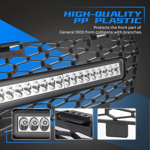 Kemimoto LED Grill Light Mesh Grille متوافق مع Polaris General 1000/4 1000/ XP 1000/ XP4 1000 2016-2024 شبكة مصبغة مع ملحقات شريط الضوء LED in Saudi Arabia