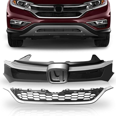 PartsFlow Grille Compatible With 2015 2016 Honda CR-V Front Upper & Lower Chrome Trim Mesh Bumper Grill in Saudi Arabia