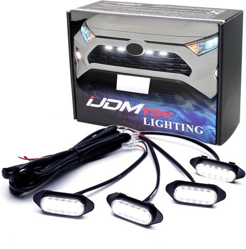 Ijdmtoy Lens Lens Grille Trd Style Xenon White LED Kit Texmentible مع Toyota 2019-Up Rav4 ، تشمل (4) غطاء دخان 12 SMD مصابيح مصبحة وأسلاك الأسلاك in Kuwait