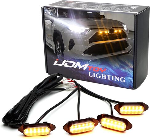 iJDMTOY Smoked Lens Front Grille TRD Style Xenon White LED Lighting Kit Compatible with Toyota 2019-up RAV4, Includes (4) 12-SMD Smoke Cover LED Grille Lights & Wiring Harness in Saudi Arabia