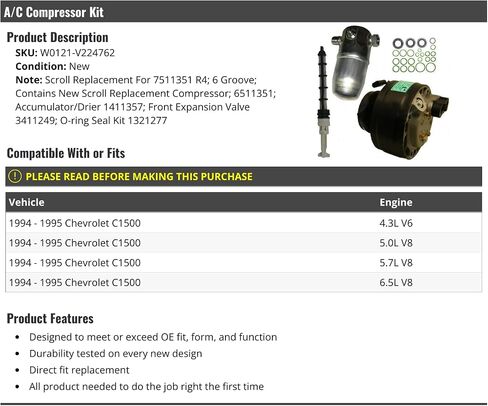 A/C Compressor Kit - R4-6-Groove - Compatible with 1994-1995 Chevy C1500 in Saudi Arabia