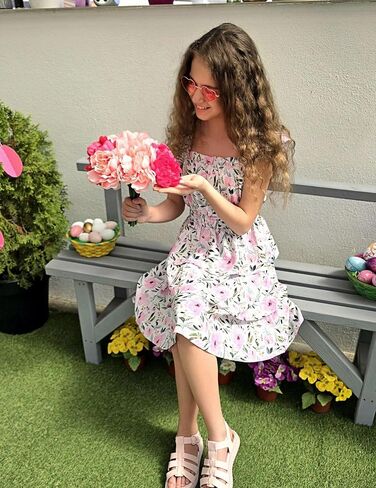 Arshiner Girls Dresses Ruffle Flutter Sleeve Summer Floral Tiered Casual Party Dress for 6-14 Y in Saudi Arabia