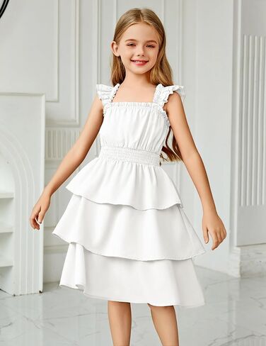 Arshiner Girls Dresses Ruffle Flutter Sleeve Summer Floral Tiered Casual Party Dress for 6-14 Y in Saudi Arabia