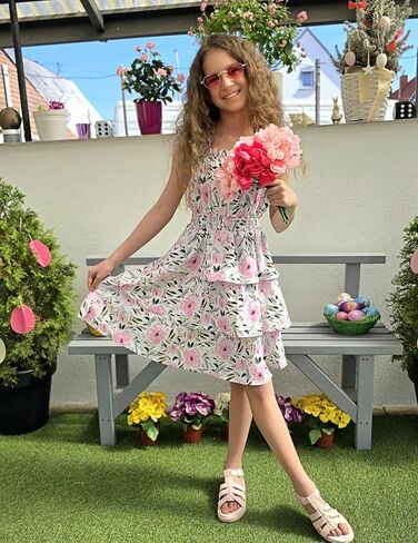 Arshiner Girls Dresses Ruffle Flutter Sleeve Summer Floral Tiered Casual Party Dress for 6-14 Y in Saudi Arabia