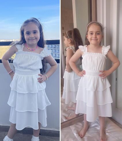 Arshiner Girls Dresses Ruffle Flutter Sleeve Summer Floral Tiered Casual Party Dress for 6-14 Y in Saudi Arabia