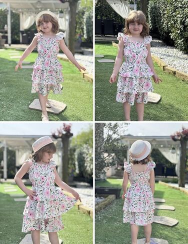 Arshiner Girls Dresses Ruffle Flutter Sleeve Summer Floral Tiered Casual Party Dress for 6-14 Y in Saudi Arabia