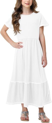 Remimi Girls Summer Short Sleeve Dress Casual Flowy Maxi Dresses 5-14 Years in Kuwait