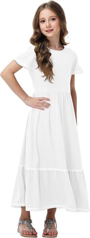 Remimi Girls Summer Short Sleeve Dress Casual Flowy Maxi Dresses 5-14 Years in Kuwait