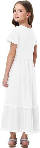 Remimi Girls Summer Short Sleeve Dress Casual Flowy Maxi Dresses 5-14 Years in Kuwait