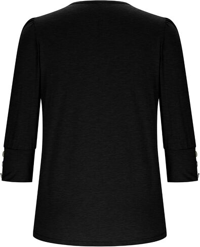 3/4 Length Sleeve Womens Tops with Buttons Trendy Crewneck Summer Blouses Workout Beach Vacation Plus Size Tshirts in Saudi Arabia