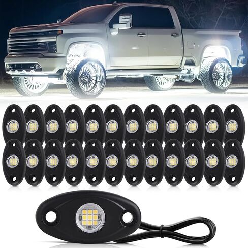 White Rock Light 12pods 6000k Pure White Led Rocks Lights kit Ip68 Waterproof 47inch Extension Wires for ATV Rv Utv SUV Offroad Pickup Trucks Golf Boat Cars Trailer Fender Underglow Lighting (White) in Saudi Arabia