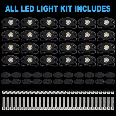 White Rock Light 12pods 6000k Pure White Led Rocks Lights kit Ip68 Waterproof 47inch Extension Wires for ATV Rv Utv SUV Offroad Pickup Trucks Golf Boat Cars Trailer Fender Underglow Lighting (White) in Saudi Arabia
