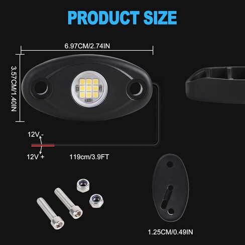 White Rock Light 12pods 6000k Pure White Led Rocks Lights kit Ip68 Waterproof 47inch Extension Wires for ATV Rv Utv SUV Offroad Pickup Trucks Golf Boat Cars Trailer Fender Underglow Lighting (White) in Saudi Arabia