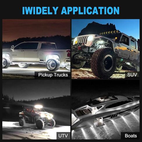 White Rock Light 12pods 6000k Pure White Led Rocks Lights kit Ip68 Waterproof 47inch Extension Wires for ATV Rv Utv SUV Offroad Pickup Trucks Golf Boat Cars Trailer Fender Underglow Lighting (White) in Saudi Arabia