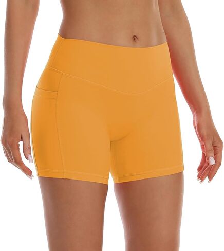 HOKOYI High Waisted Biker Shorts for Women 5'' Tummy Control Running Workout Spandex Athletic Gym Yoga Shorts with Pockets in Kuwait