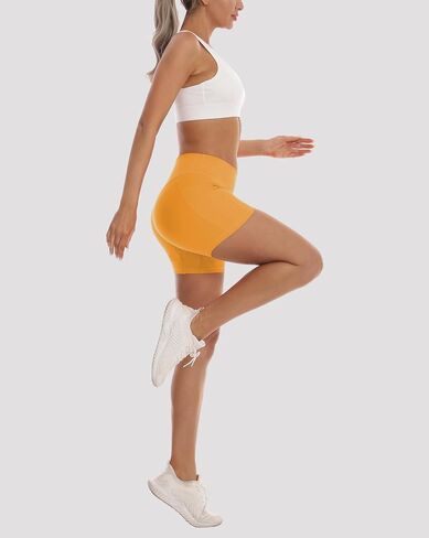 HOKOYI High Waisted Biker Shorts for Women 5'' Tummy Control Running Workout Spandex Athletic Gym Yoga Shorts with Pockets in Kuwait