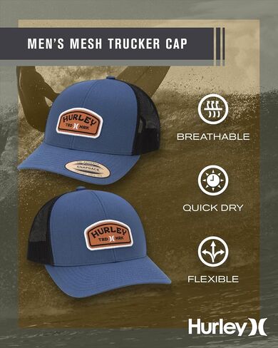 Hurley Men's Trucker Hat - Curved Bill Regular Fit Left Coast Baseball Cap for Men - Snap Back Mesh Panel Ball Cap in Saudi Arabia
